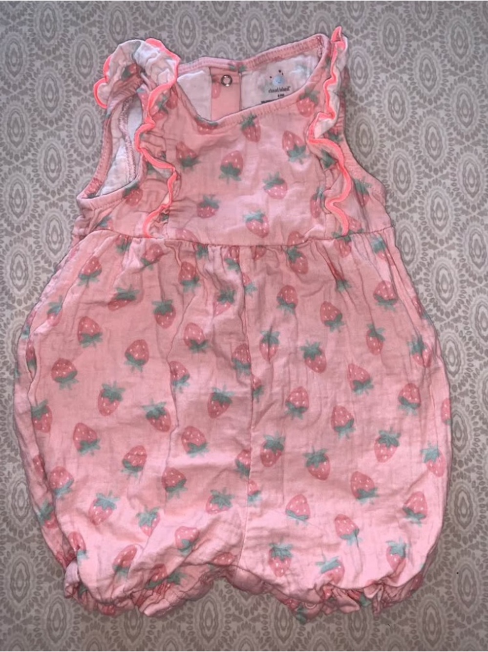 cloud island Pink Strawberry Print Baby Romper